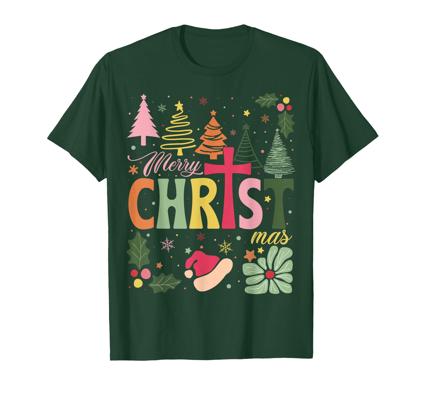 Merry Christ mas Boho Floral Religious Christian Jesus Xmas T-Shirt
