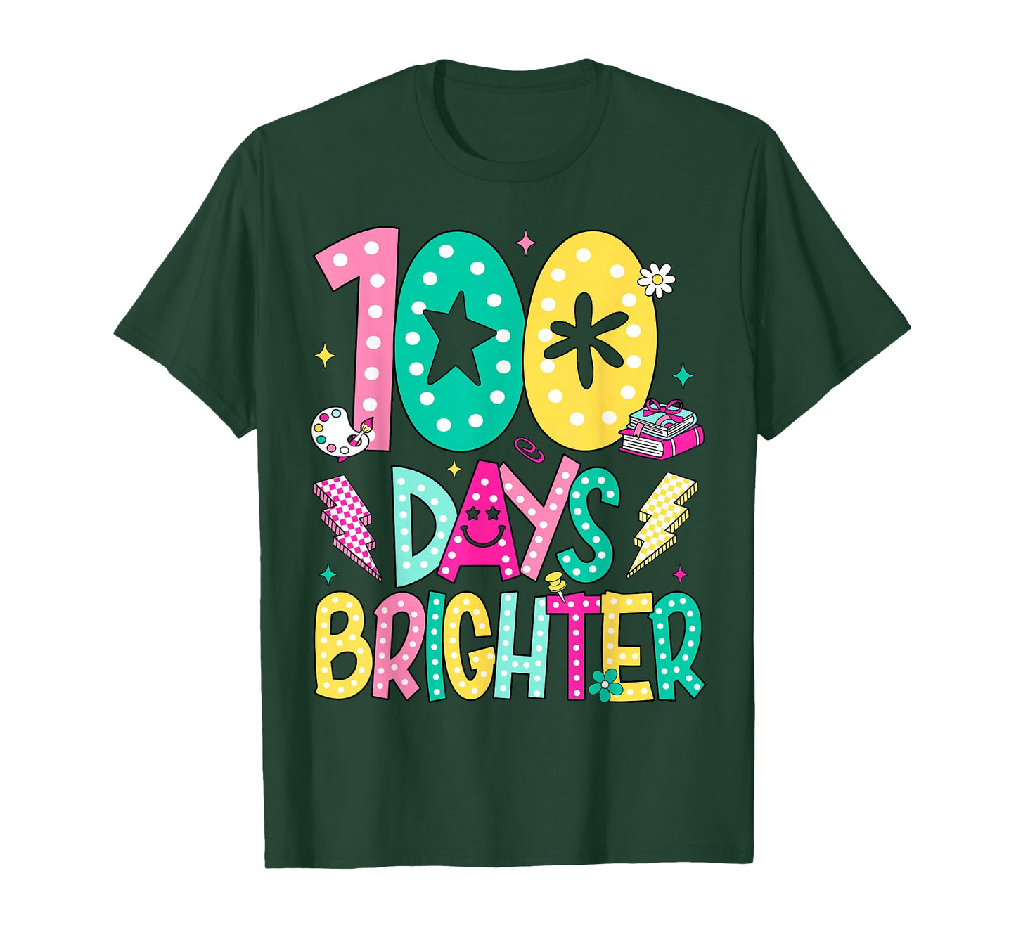 Preppy 100 Days Brighter Happy 100th Day of School Boy Girl T-Shirt