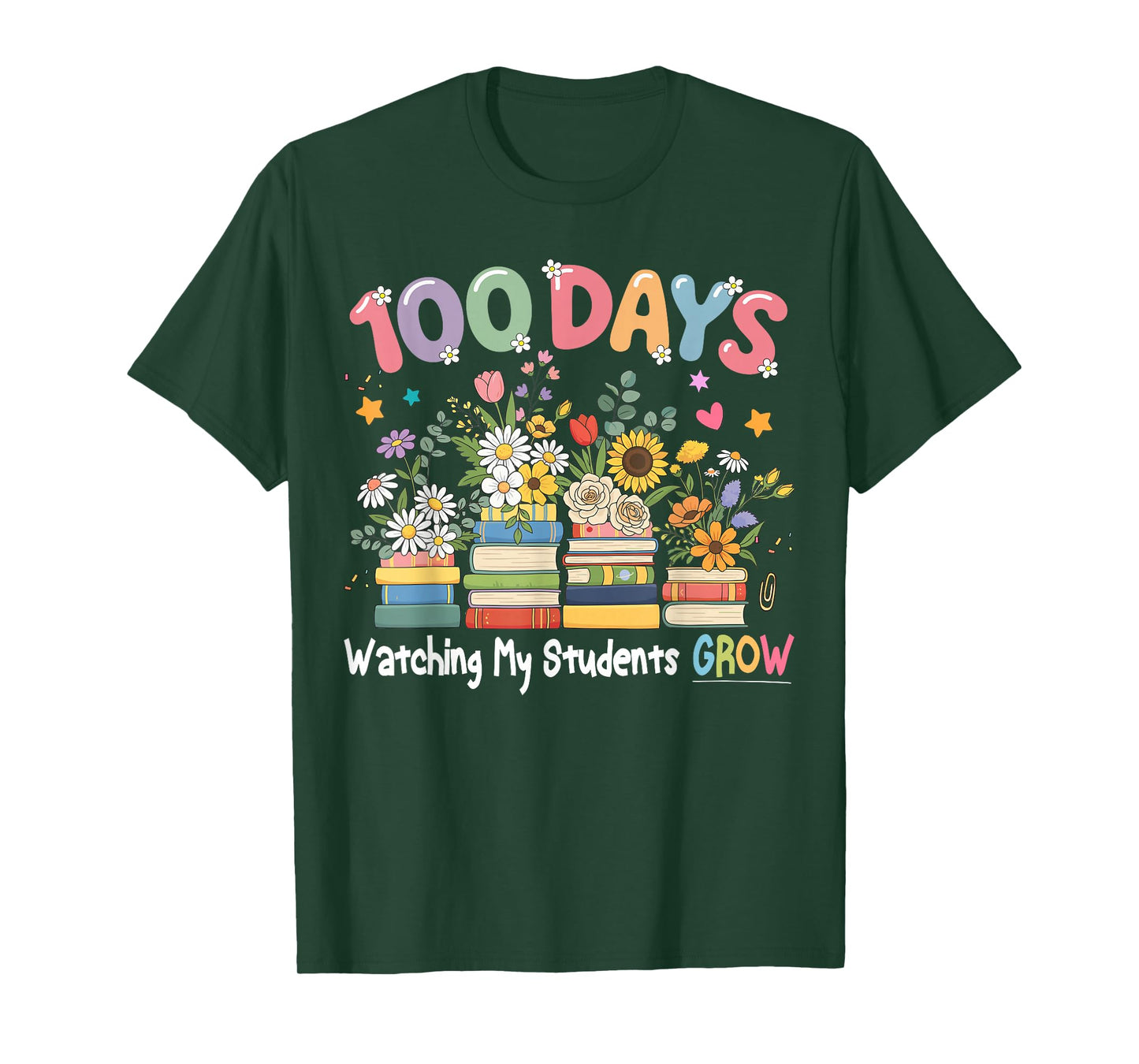 100th Day of School Teacher Women Floral Books T-Shirt