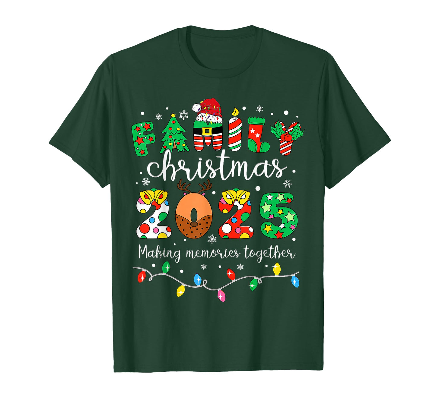 Merry Christmas Lights Santa Hat Xmas Family Matching Pajama T-Shirt