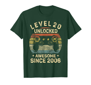 Level 20 Unlocked Awesome Since 2006 20th Birthday Gaming T-Shirt