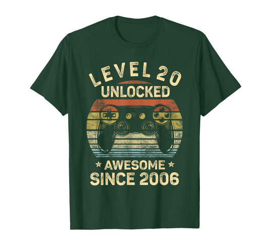 Level 20 Unlocked Awesome Since 2006 20th Birthday Gaming T-Shirt