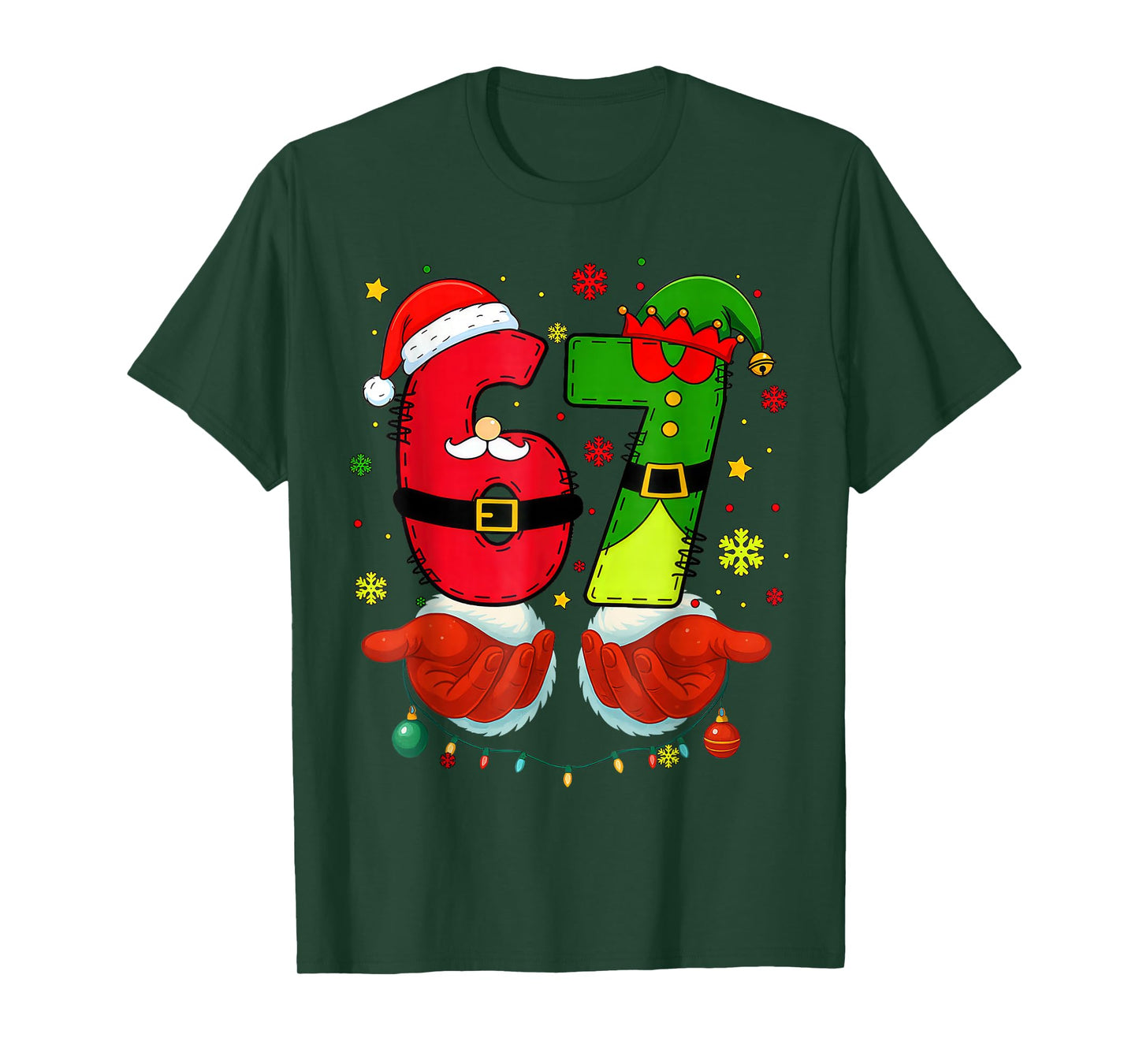 Funny Six Seven 67 Meme 6 7 Christmas Santa Hand Boys Teens T-Shirt