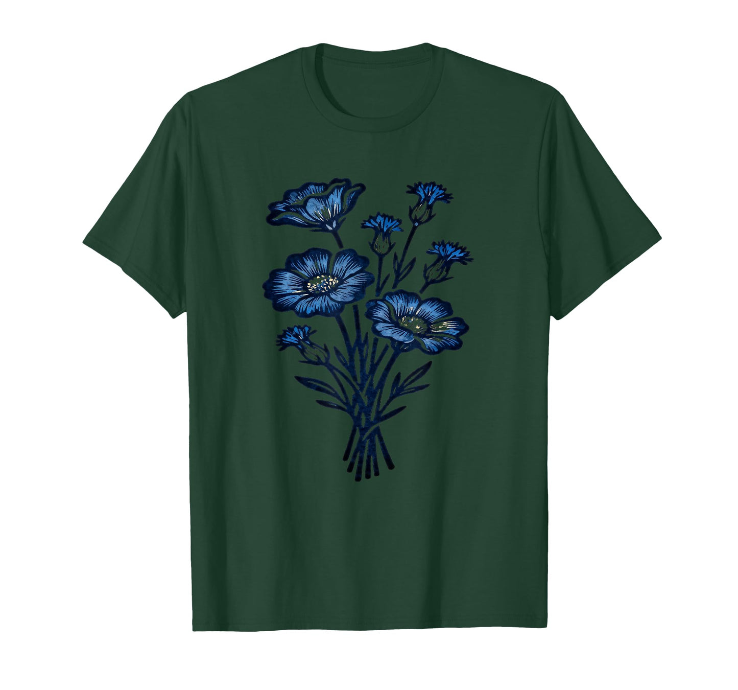 Vintage Indigo Blue Floral Wildflowers Botanical Nature Art T-Shirt