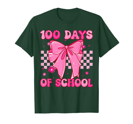 Coquette Bow 100th Day of School 100 Days Girls Women Kids T-Shirt