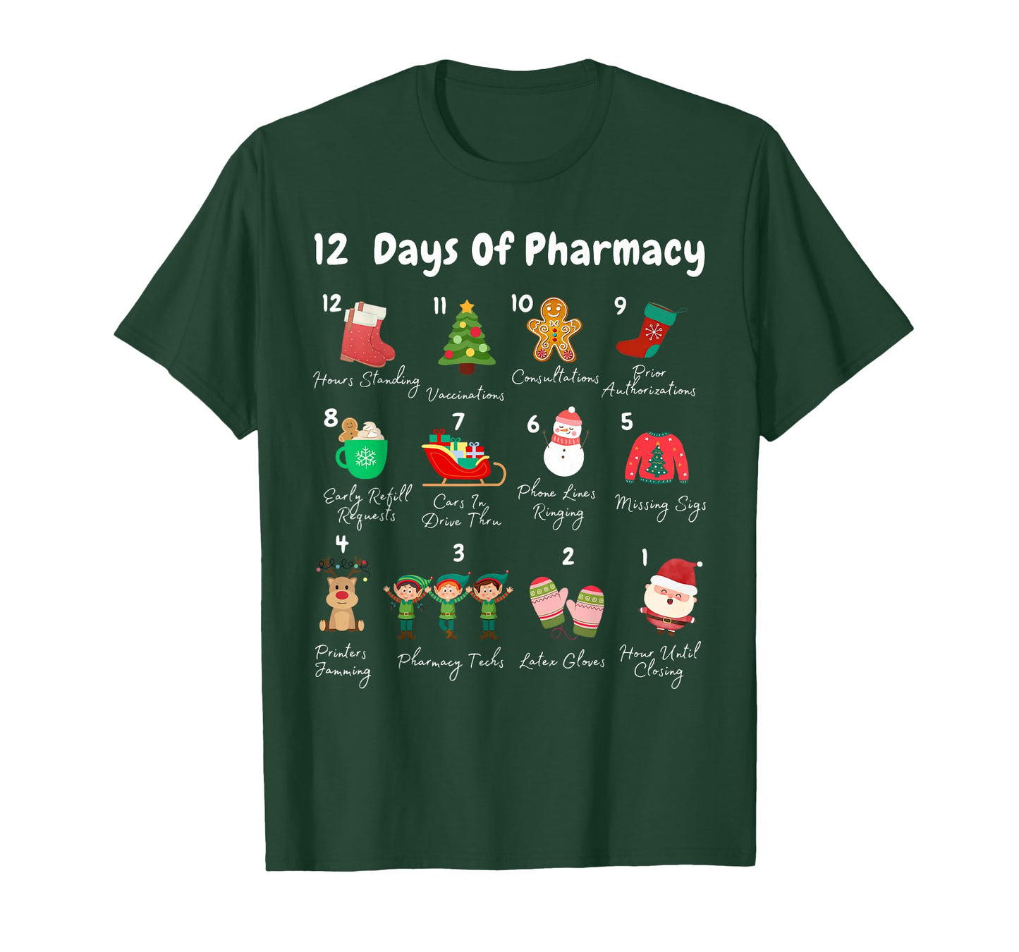 12 Days of Pharmacy Christmas Pharmacist Tech CPhT Pajama T-Shirt