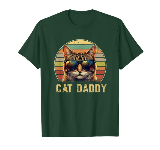 Cat Daddy Retro 70s 80s Black Cat Men Funny Cat Dad Gifts T-Shirt