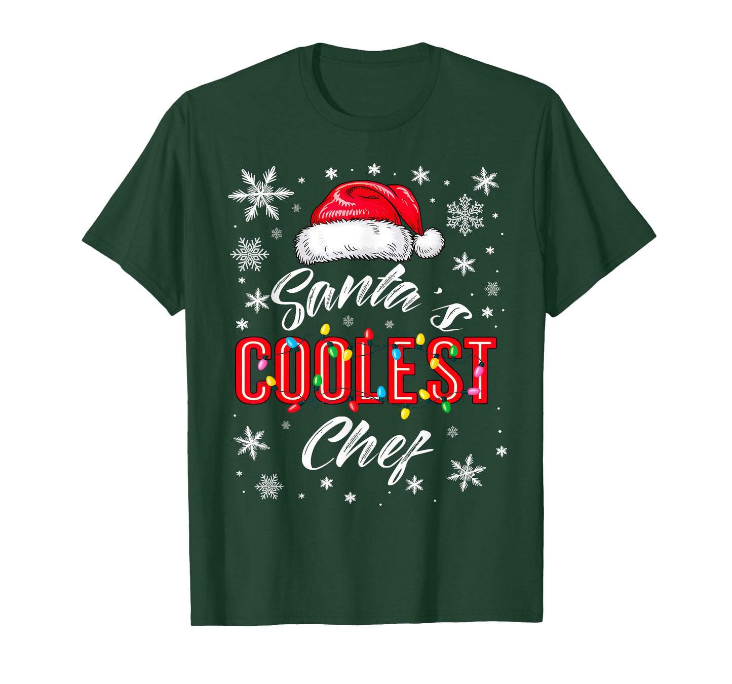 Santa's Coolest Chef Christmas Lights Snowflake Kitchen T-Shirt