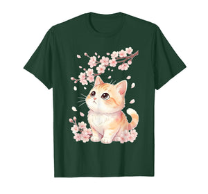 Cute Sakura Kitten Cherry Blossom Japanese Kawaii Anime Cat T-Shirt