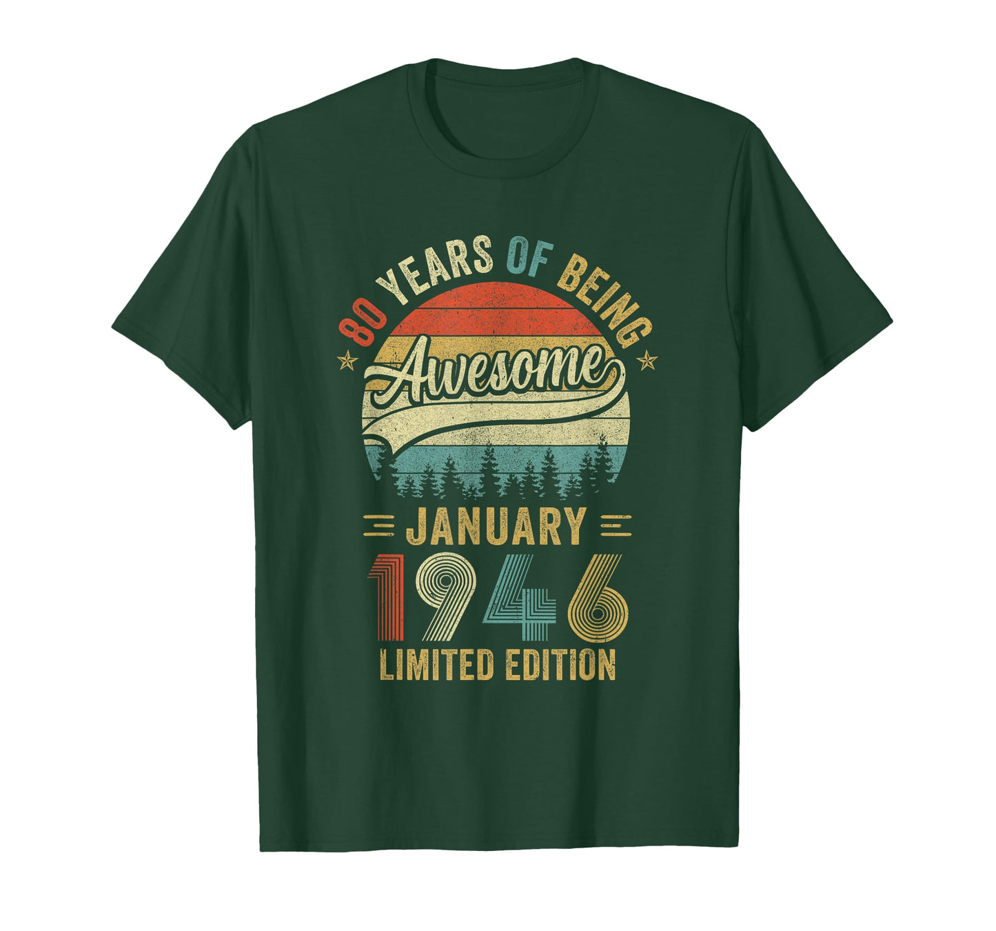 Vintage January 1946 Old 80Th Birthday Men Women T-Shirt