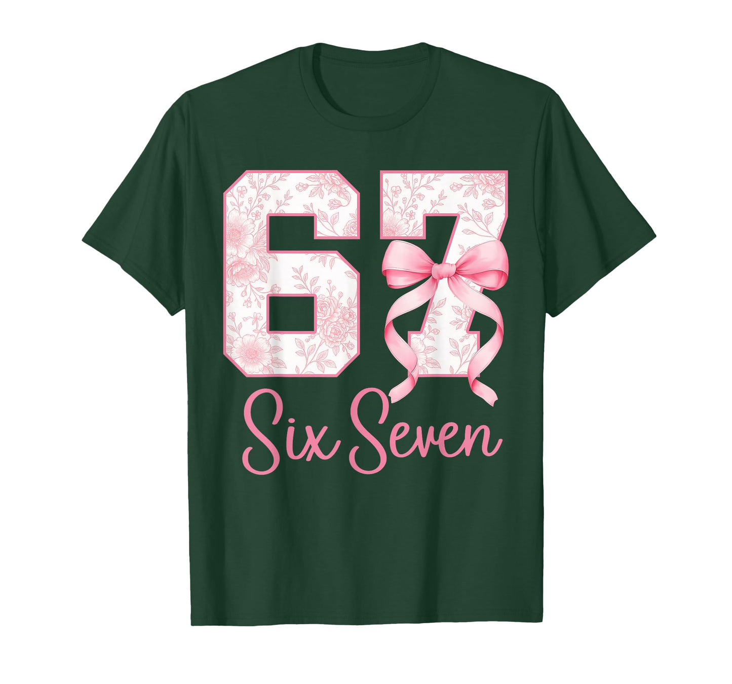 Coquette Bow Number 67 Funny Meme Pink Floral Women Girls T-Shirt