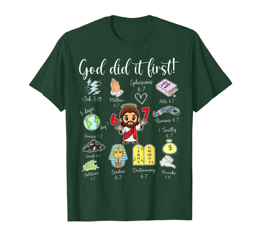 Funny God Did It First 67 Meme Jesus Christian Bible Kids T-Shirt
