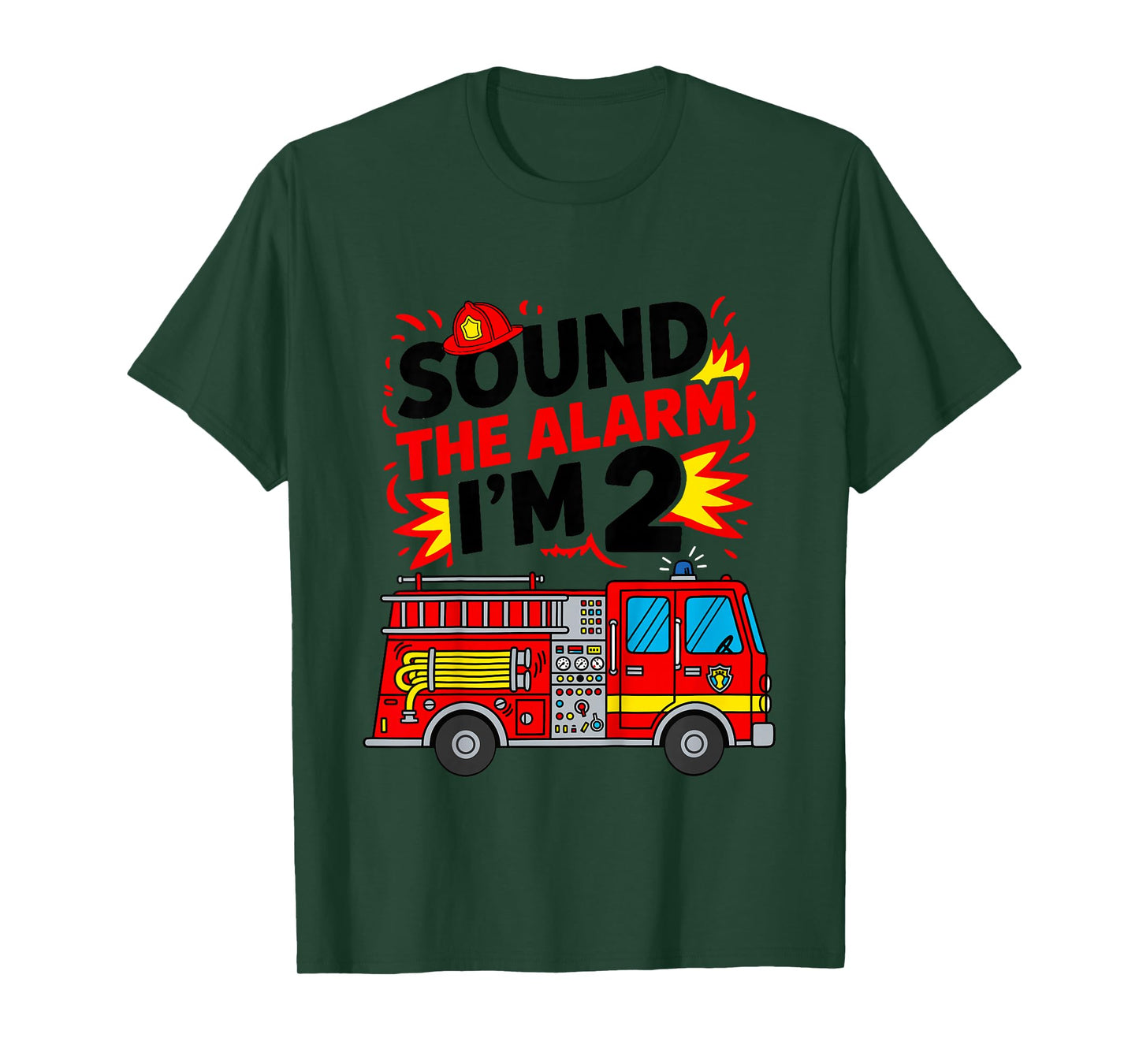 Kids Sound The Alarm I'm 2 Fire Truck 2nd Birthday Boys Kids T-Shirt