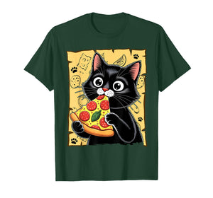 Japanese Kawaii Anime Aesthetic Cat Eating Pizza T-Shirt