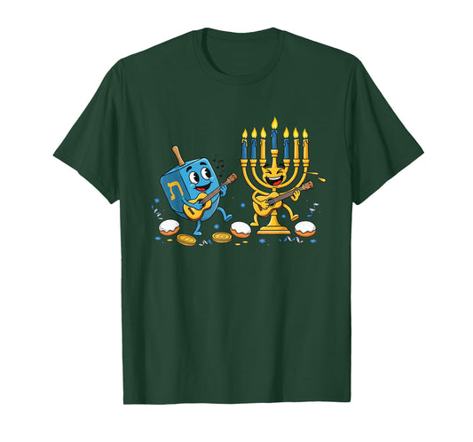 Funny Guitar Dreidel Menorah Hanukkah Kids Womens Mens T-Shirt