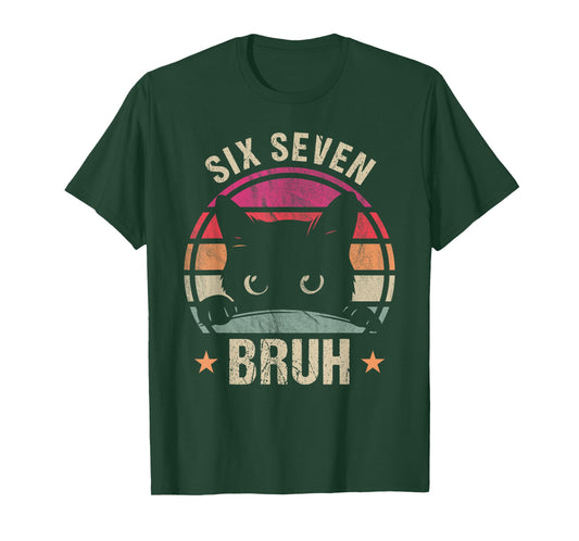 67 Bruh Black Cat Meme Six Seven 6 7 Kids Boys Men Women T-Shirt