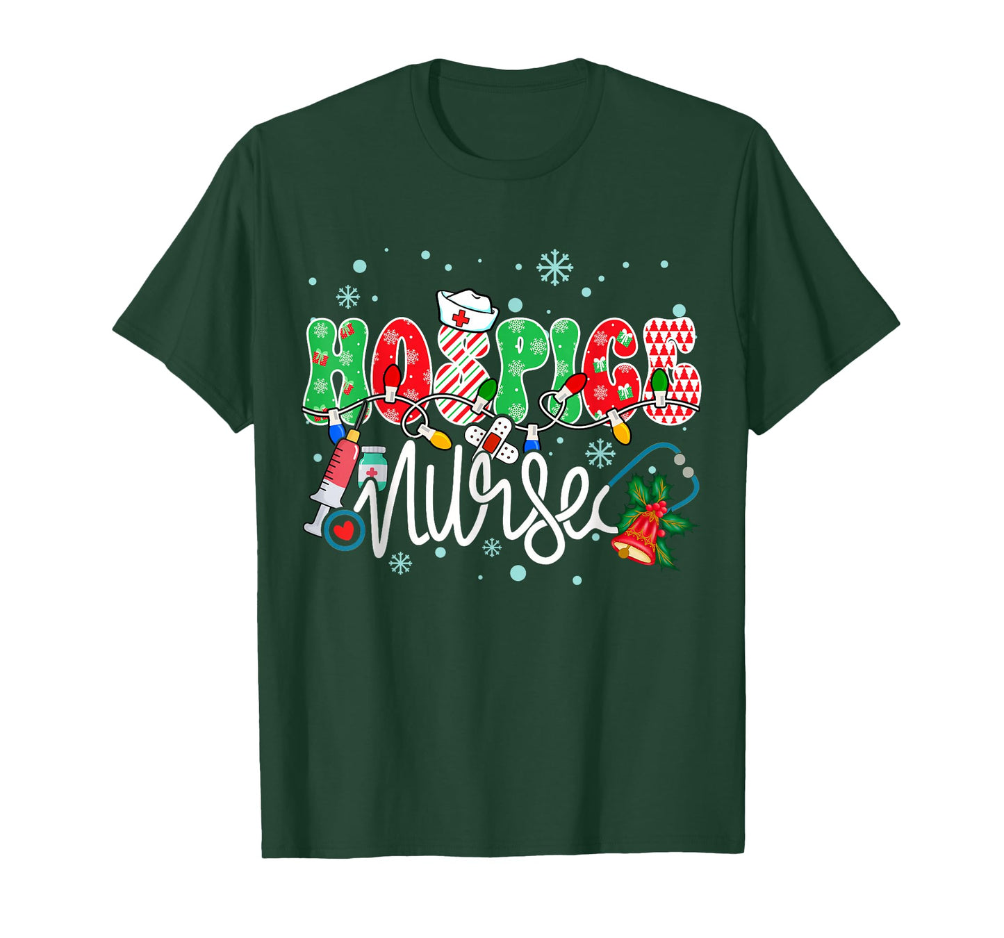 Hospice Nurse Funny Xmas Light Stethoscope Christmas Nurse T-Shirt