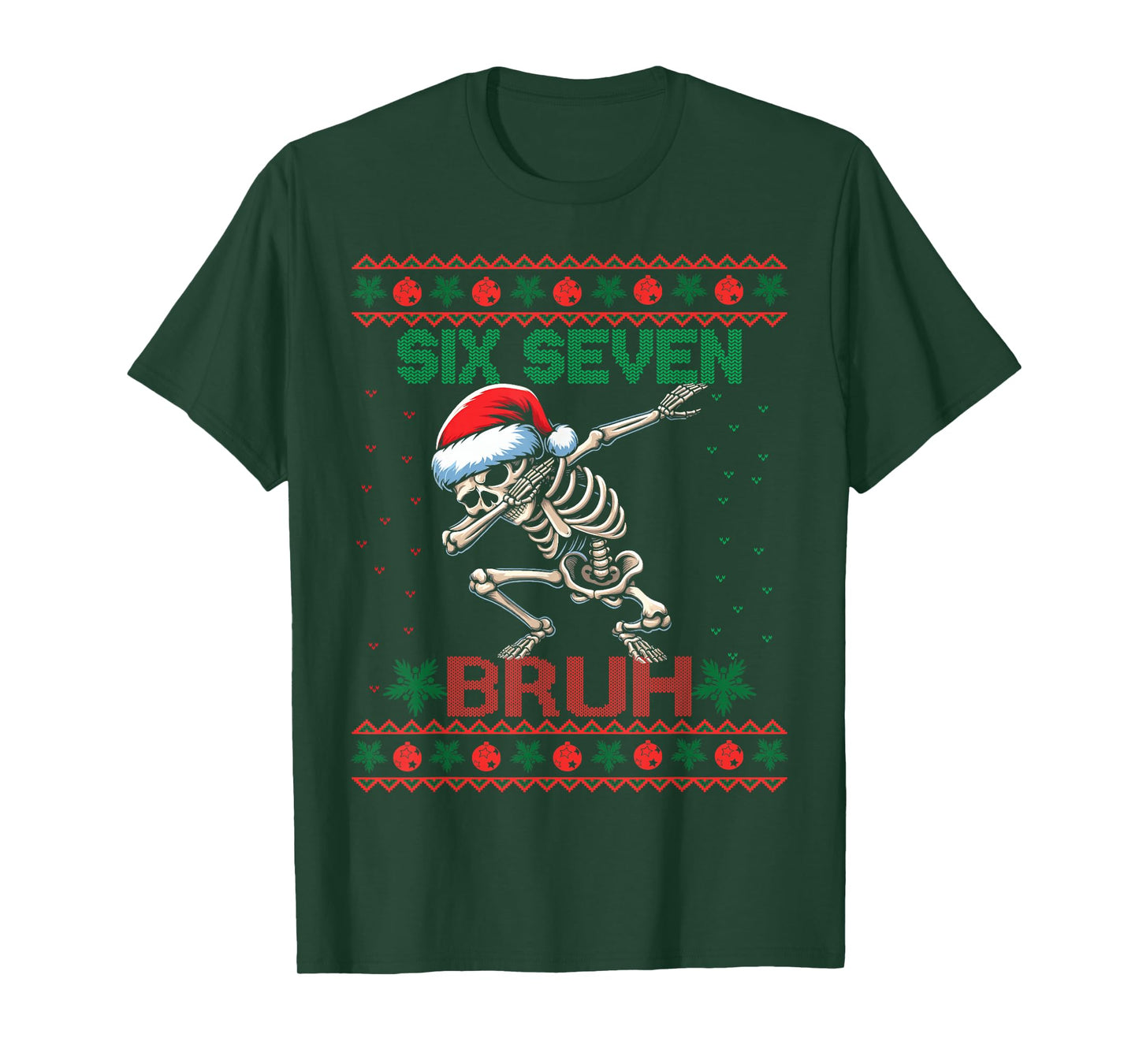 Dabbing Skeleton Says Six Seven 67 Ugly Christmas Sweater T-Shirt