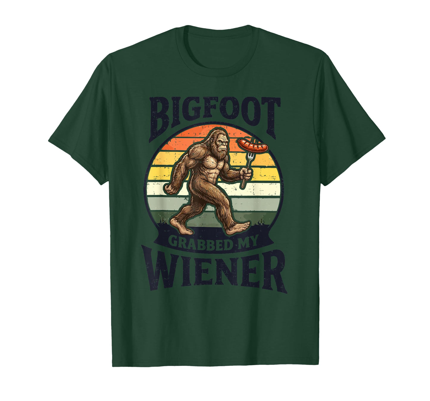 Bigfoot Grabbed My Wiener Funny Sasquatch Retro Camping T-Shirt