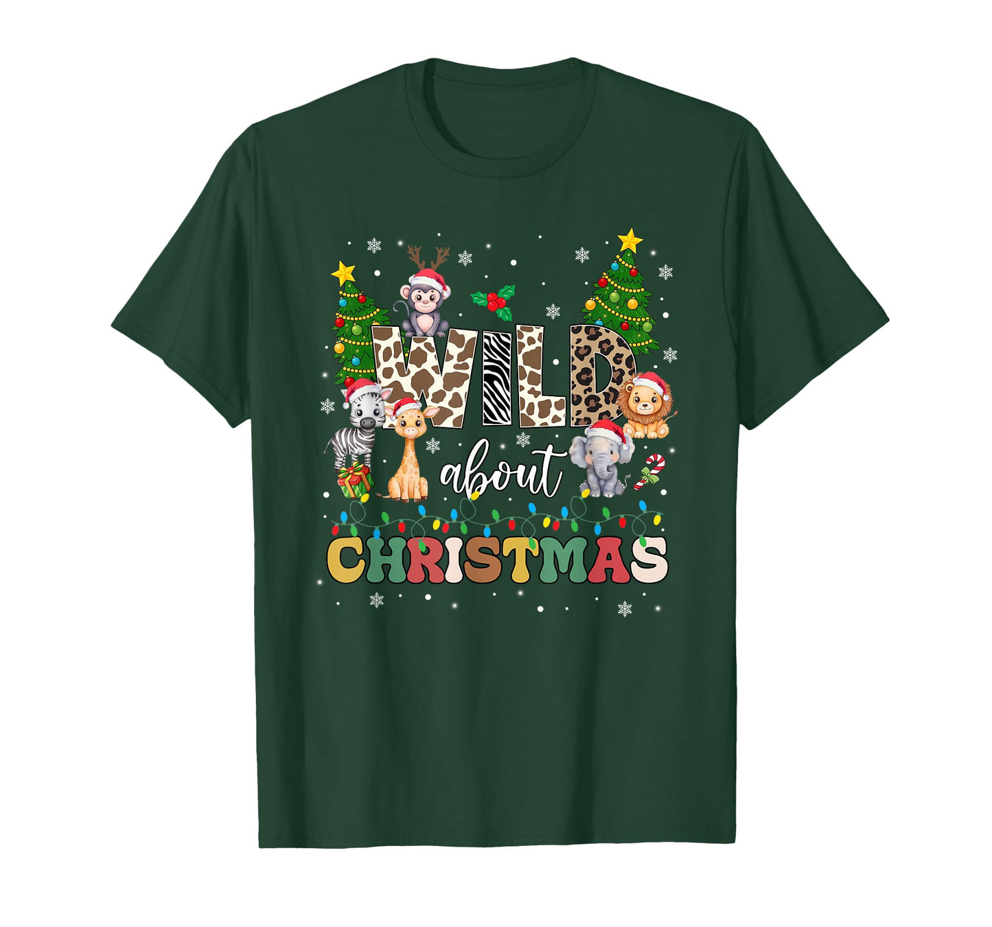 Wild About Christmas Santa Xmas Lights Zoo Safari Animals T-Shirt
