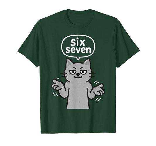 67 Six Seven 6-7 Gray Cat - Funny Slang Gaming Brainrot Meme T-Shirt