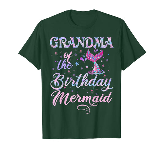 Funny Bday Family Matching Grandma of The Birthday Mermaid T-Shirt