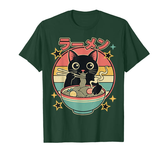 Ramen Cat Noodle Bowl Retro Japanese Anime T-Shirt