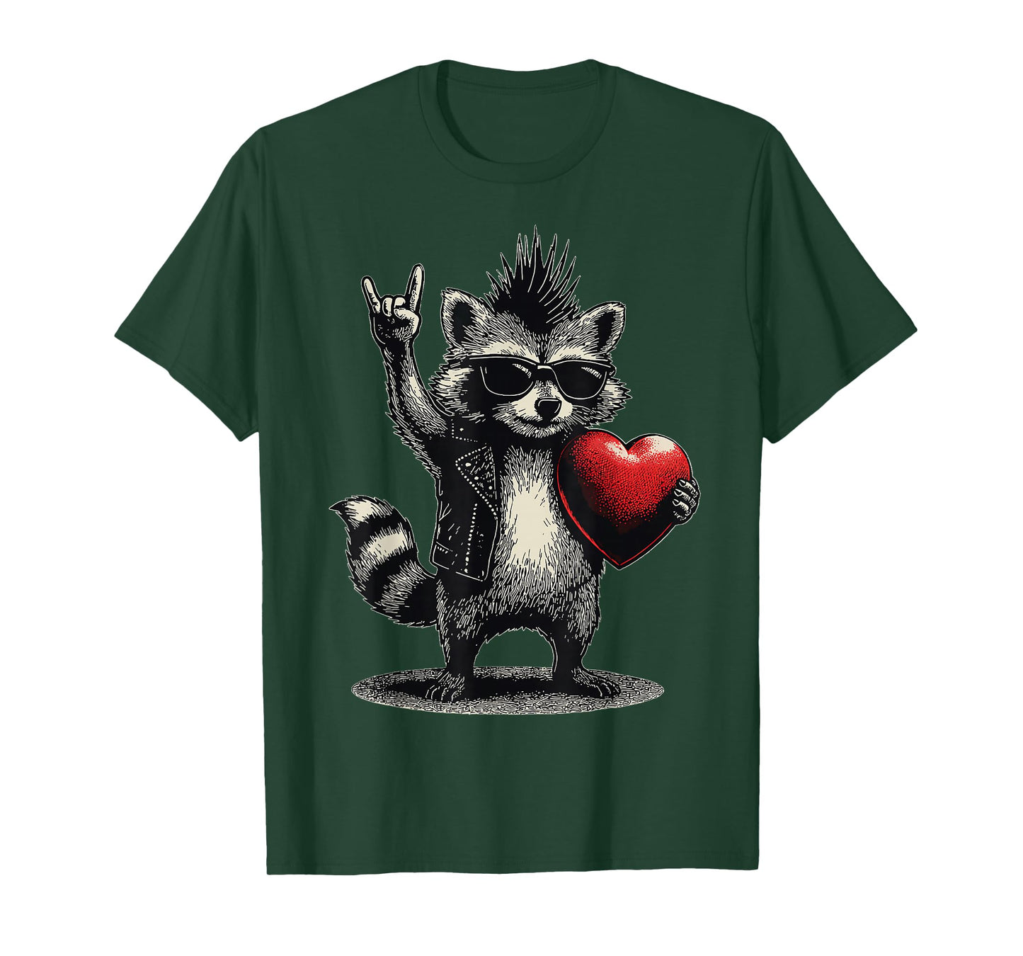Funny Raccoon Heart Punk Rock Valentines Day Men Boys Kids T-Shirt