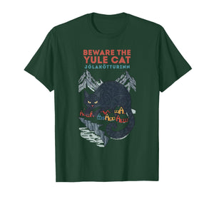 Funny Retro Yule Cat Beware The Jolakotturinn Dark Christmas T-Shirt