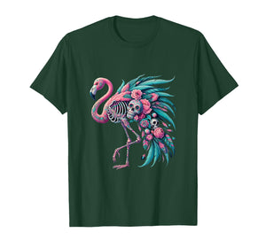 Womens Sugar Skull Mexican Flamingo Dia De Los Muertos T-Shirt