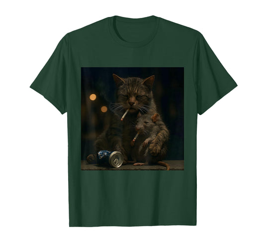 Cat Smoking with Rat Funny Meme Cat T-Shirt