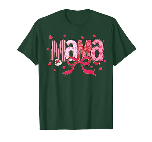 Valentine Mama Coquette Pink Bow Floral Mom Women Girl T-Shirt