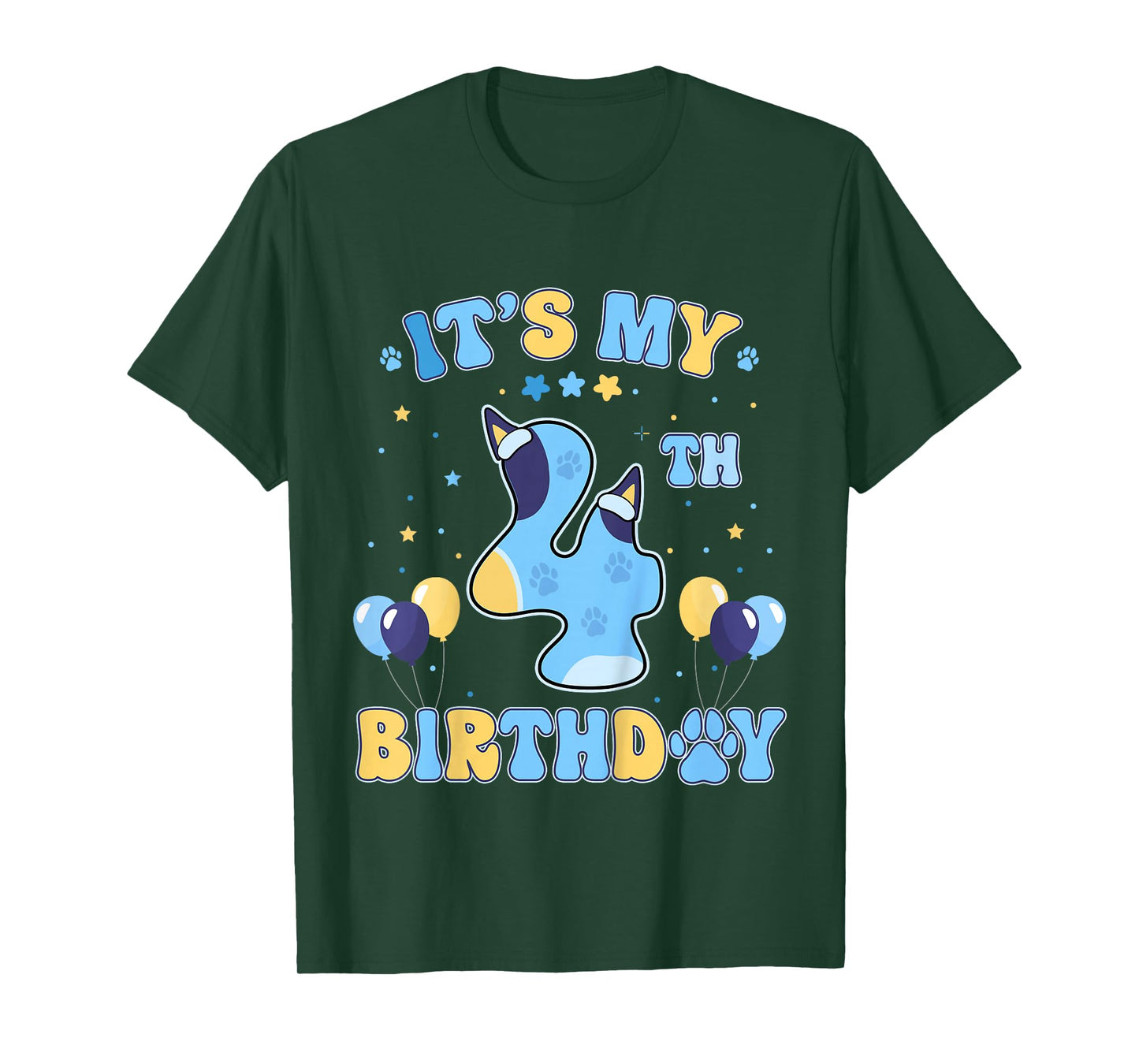 Kids Its My 4th Birthday Party Blue Dog Funny 4 Year Old Boy Girl T-Shirt