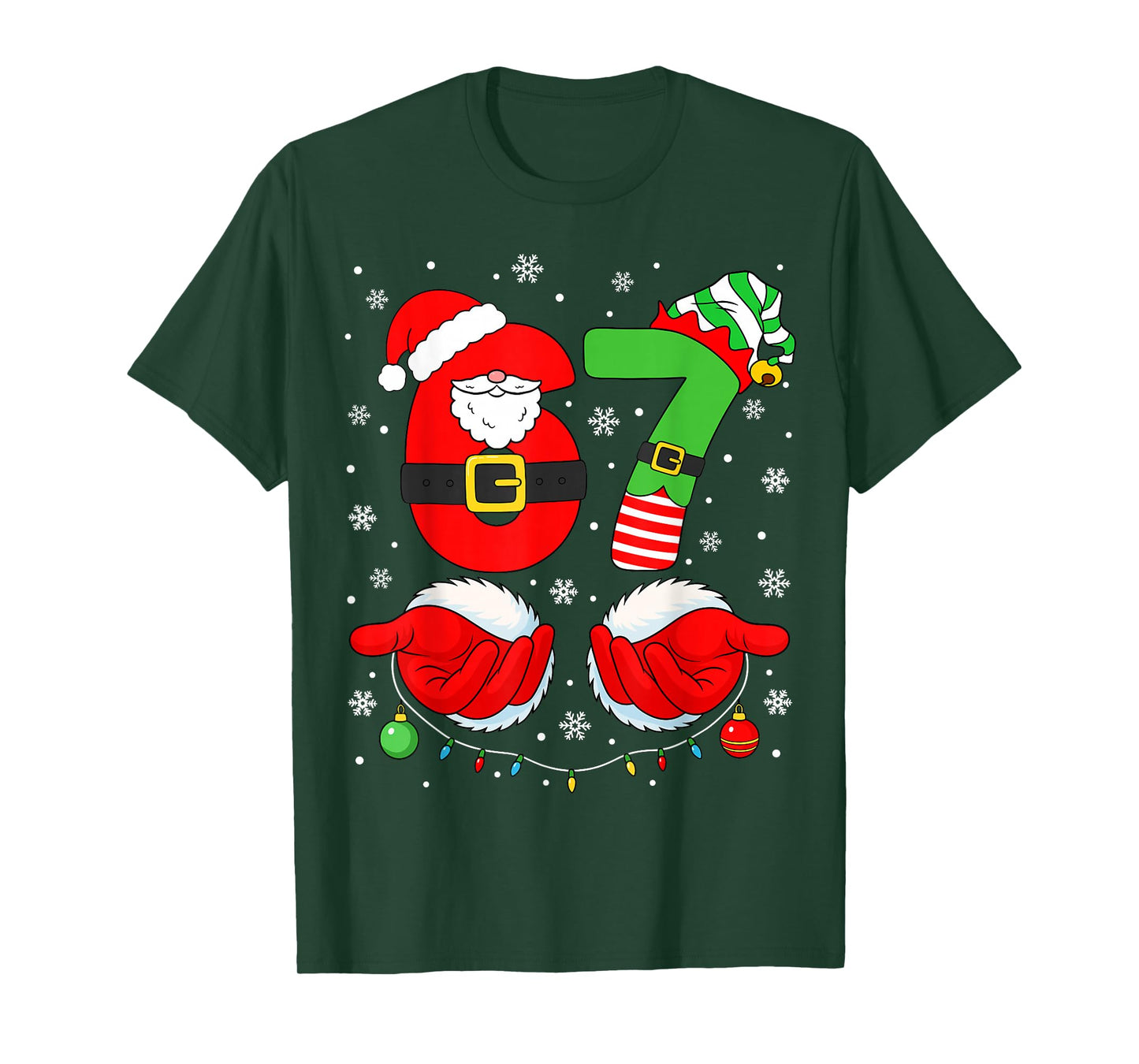 Funny Six Seven 67 Meme 6 7 Elf Santa Christmas Pajamas Kids T-Shirt