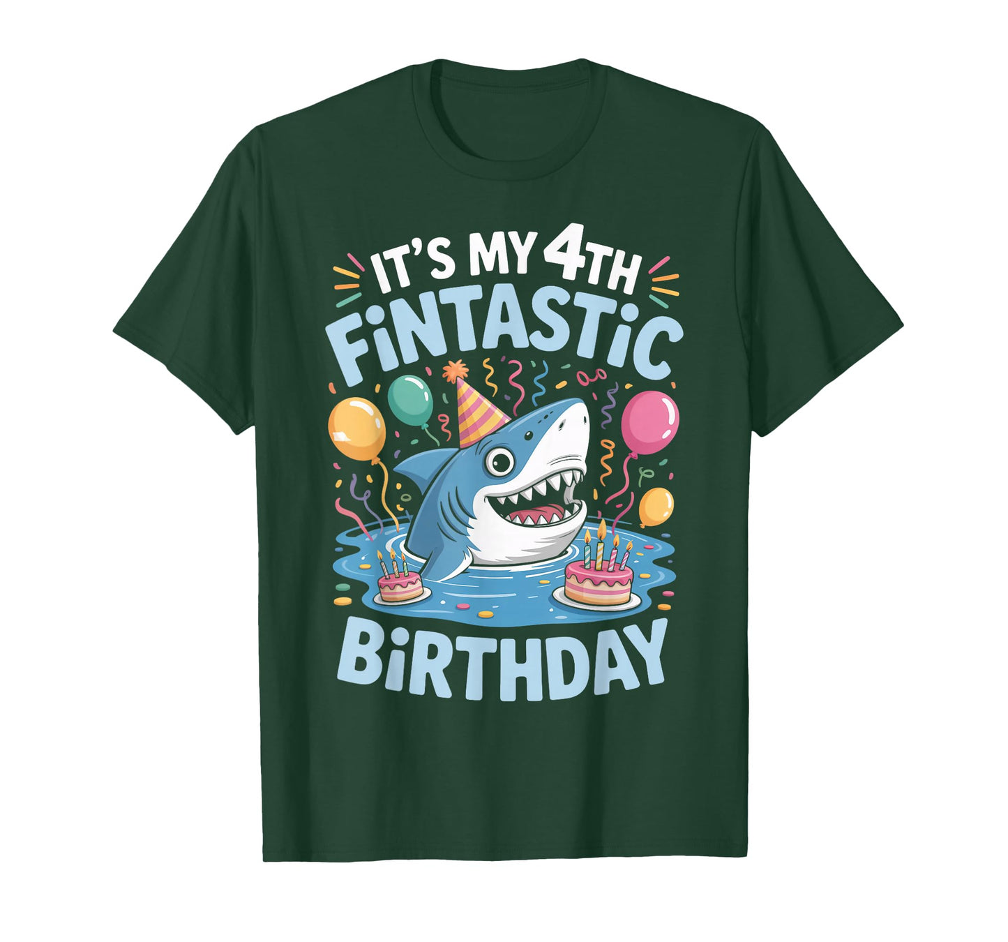 My 4th Fintastic Shark Birthday Party 4 Years Old Shark T-Shirt