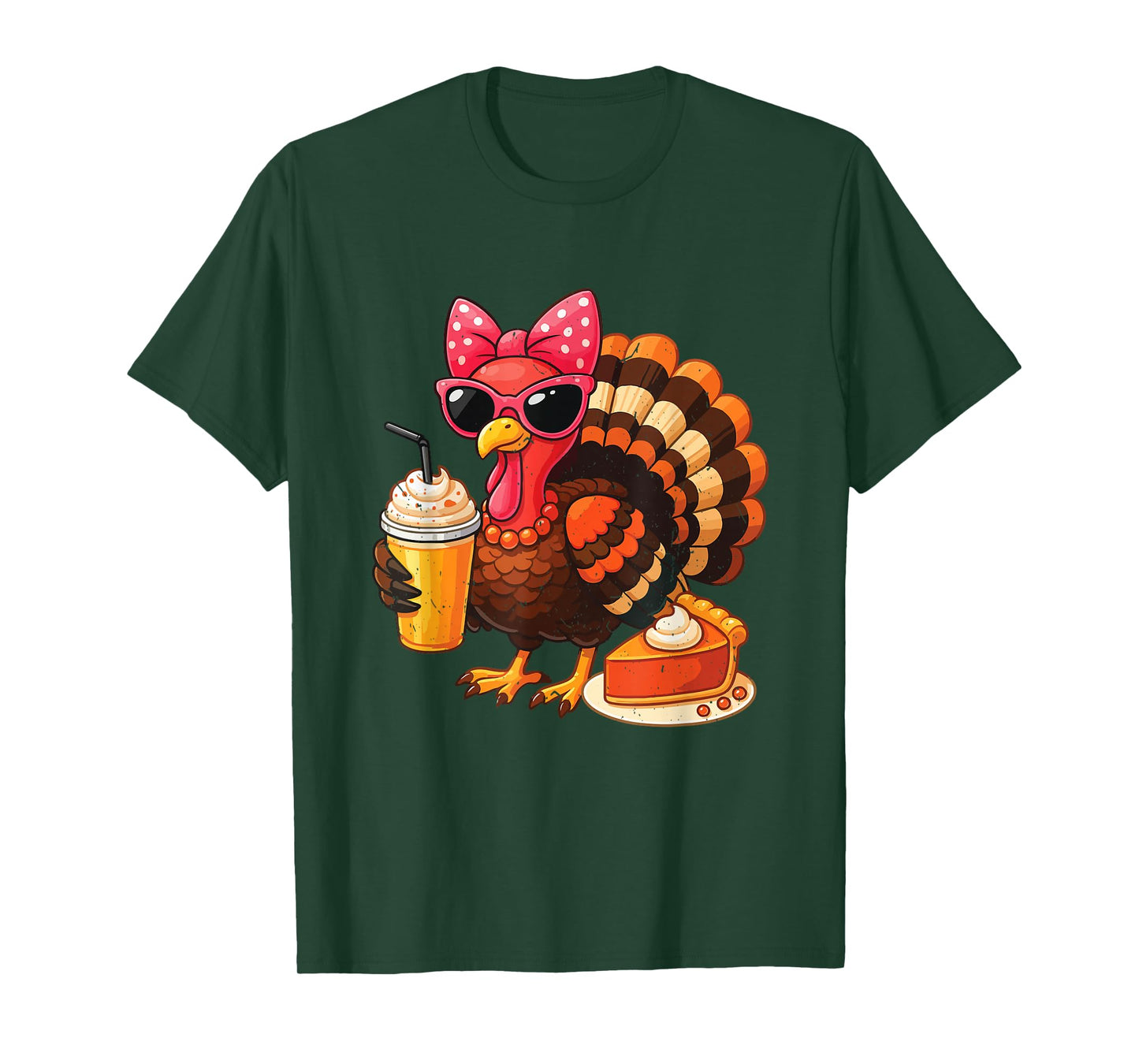 Girl Turkey Drinking Coffee Bow Thanksgiving Trot Squad 2025 T-Shirt