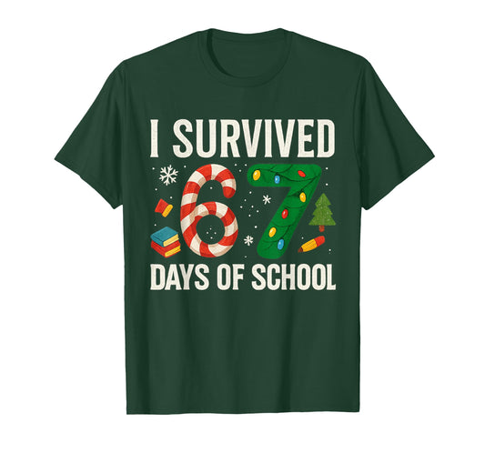 I Survived 67 Days of School Christmas Red Plaid for Student T-Shirt