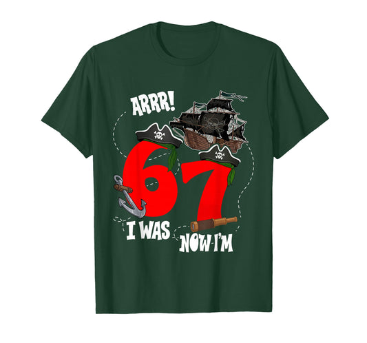 Kids Arrr I was 6 Now I'm 7 Pirate Theme 7th Birthday Boys T-Shirt