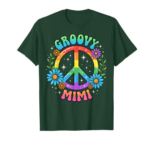 Funny Groovy Mimi Floral Hippie Grandmother Mom Mother Retro T-Shirt