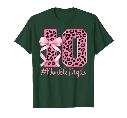 10th Birthday Girl Pink Leopard Coquette Bow 10 Year Old T-Shirt