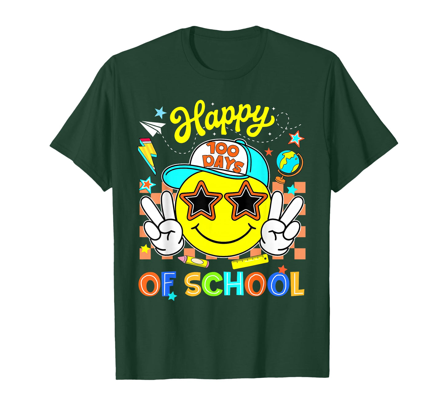 Happy 100th Day of School Smile Face Boy Teacher Sunglasses T-Shirt