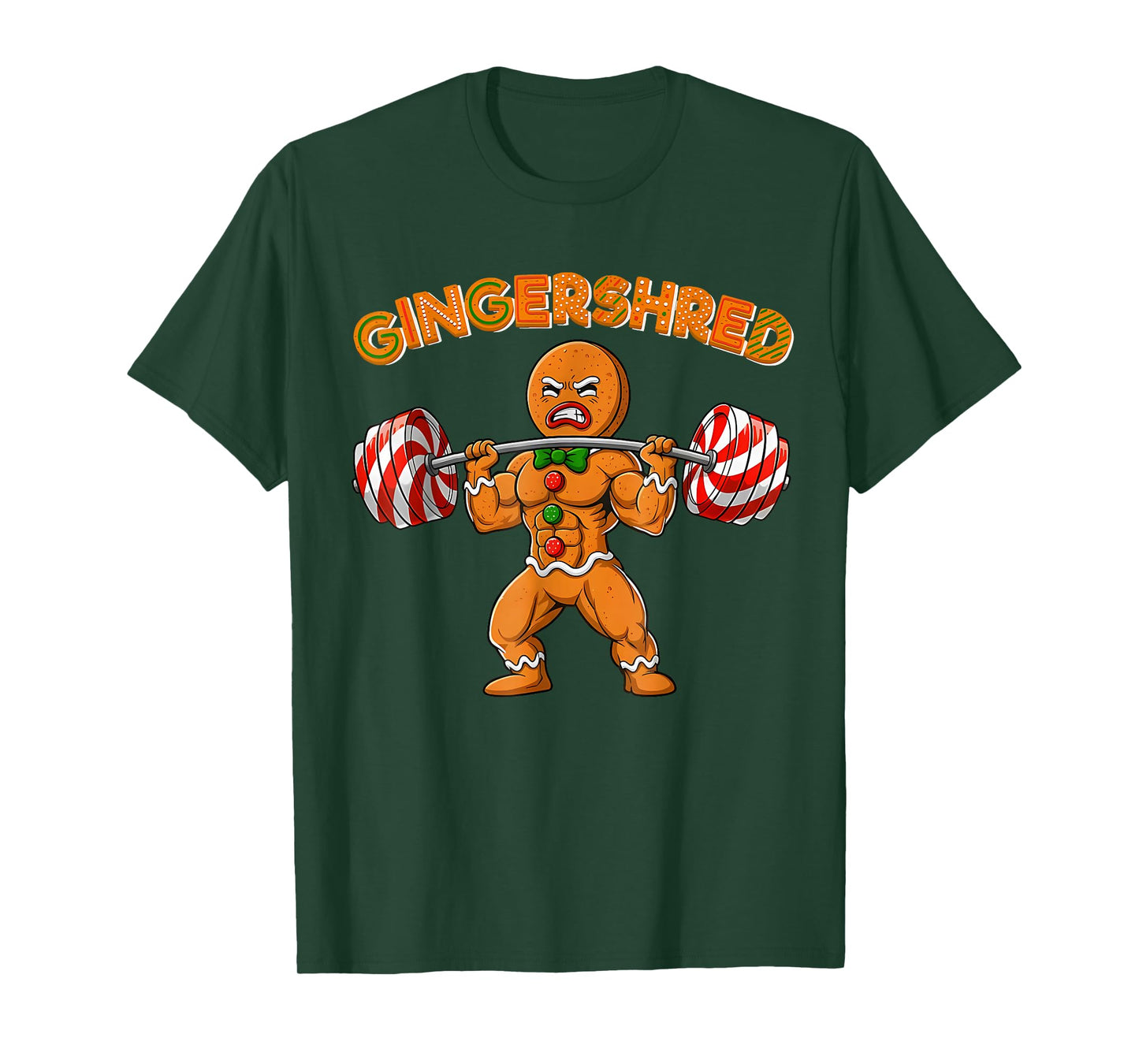 Gingershred Bodybuilder Funny Gingerbread Man Weightlifting T-Shirt