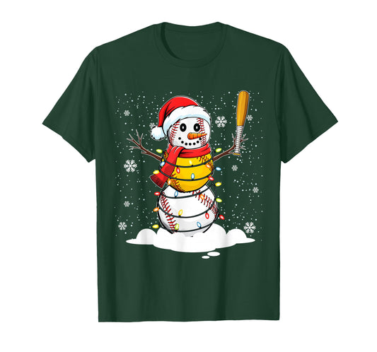 Santa Hat Snowman Xmas Funny Baseball Softball Christmas T-Shirt