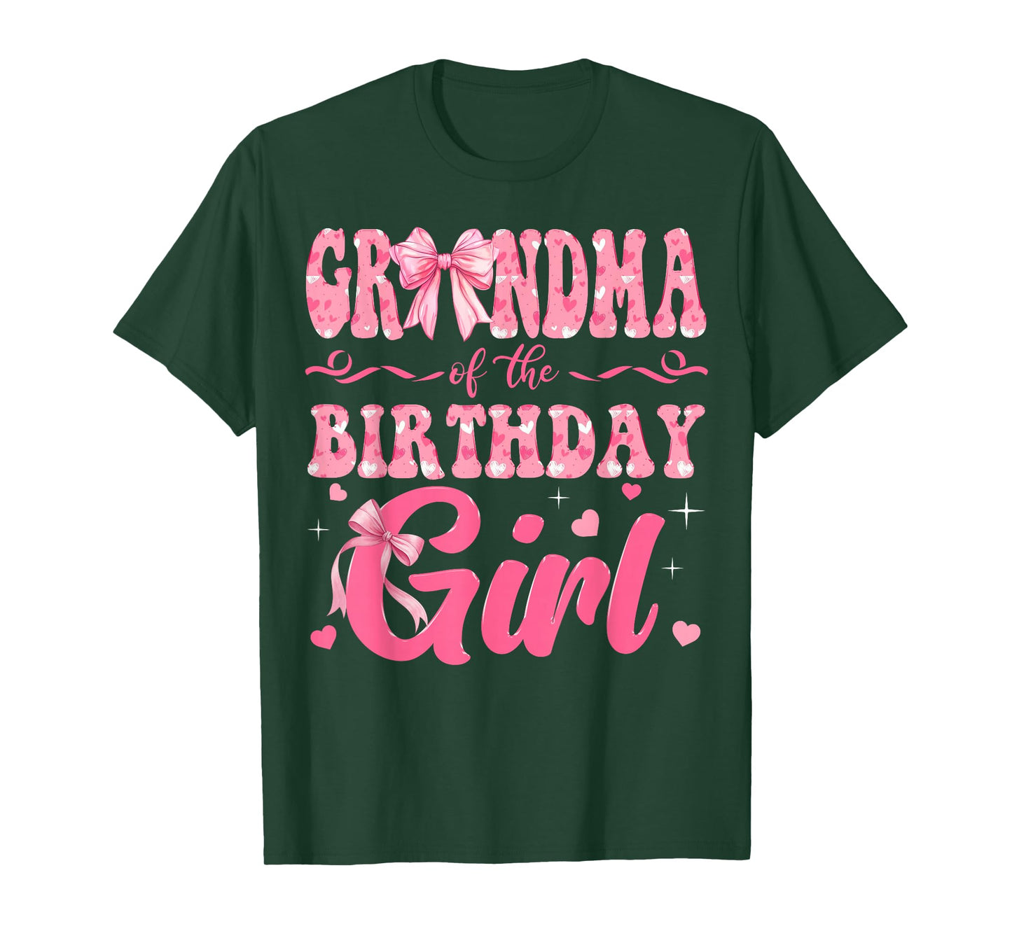 Grandma of The Birthday Girl Family Pink Coquette Bow T-Shirt