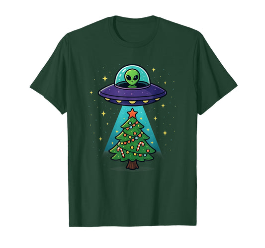 Alien Christmas Lights UFO Holiday Abduction Christmas Tree T-Shirt
