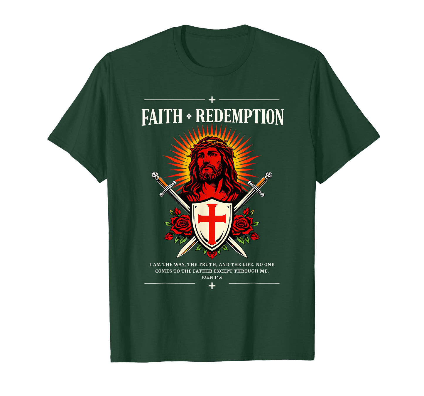 Faith + Redemption Jesus John 14:6 Christian Gothic Crest T-Shirt