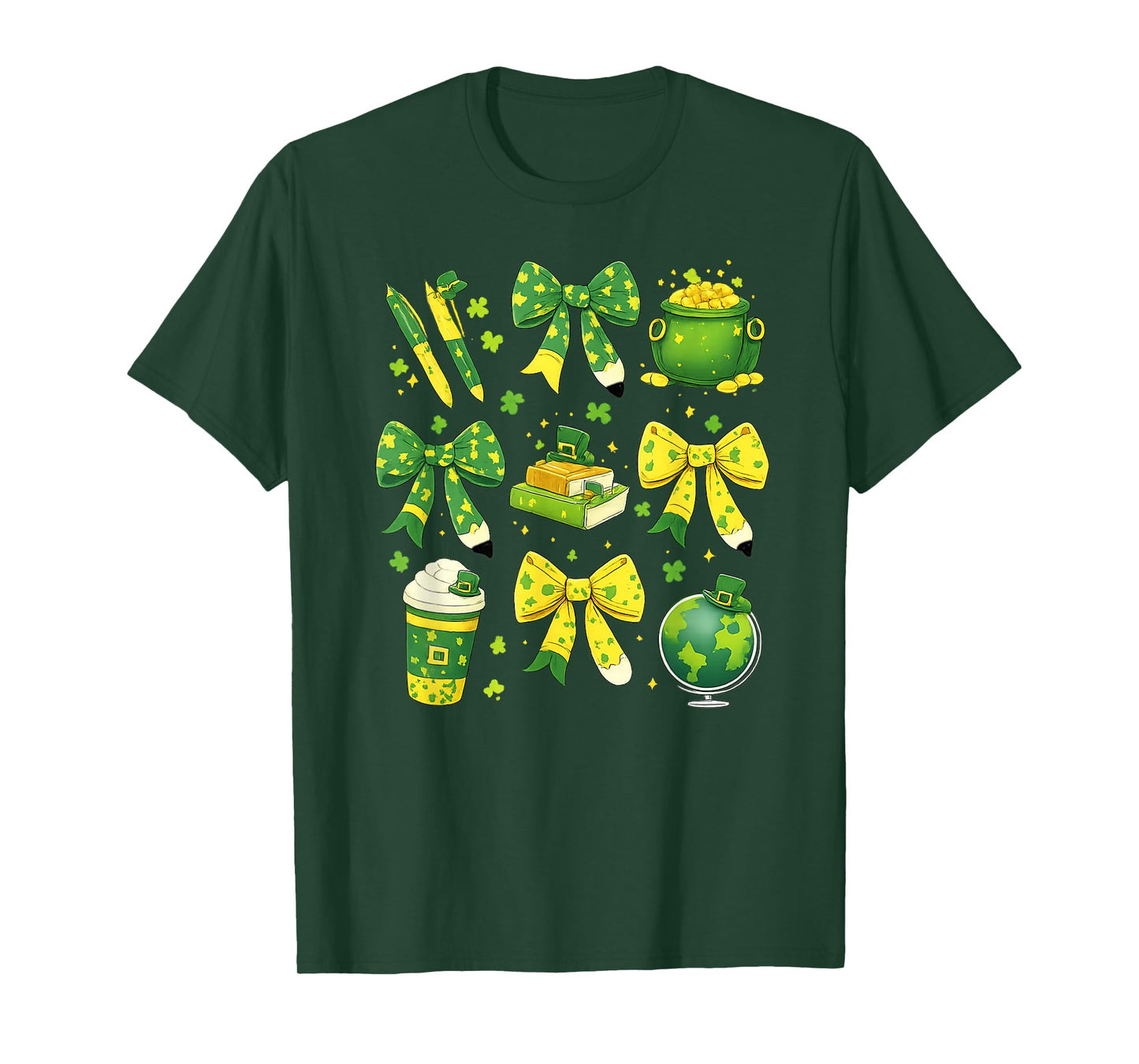 St Patrick's Day Lucky Teacher Shamrock Coquette Bow Pencil T-Shirt