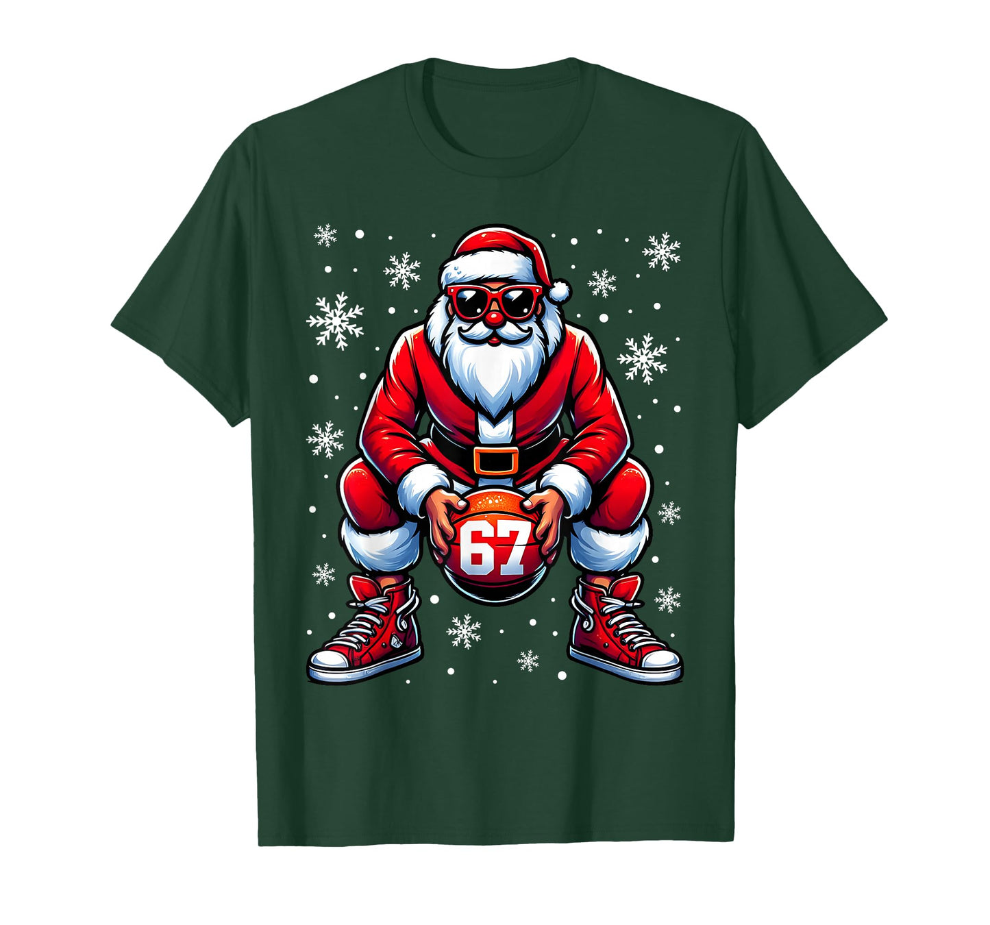 Funny Christmas Basketball Cool Santa Claus 6 7 Meme Teens T-Shirt