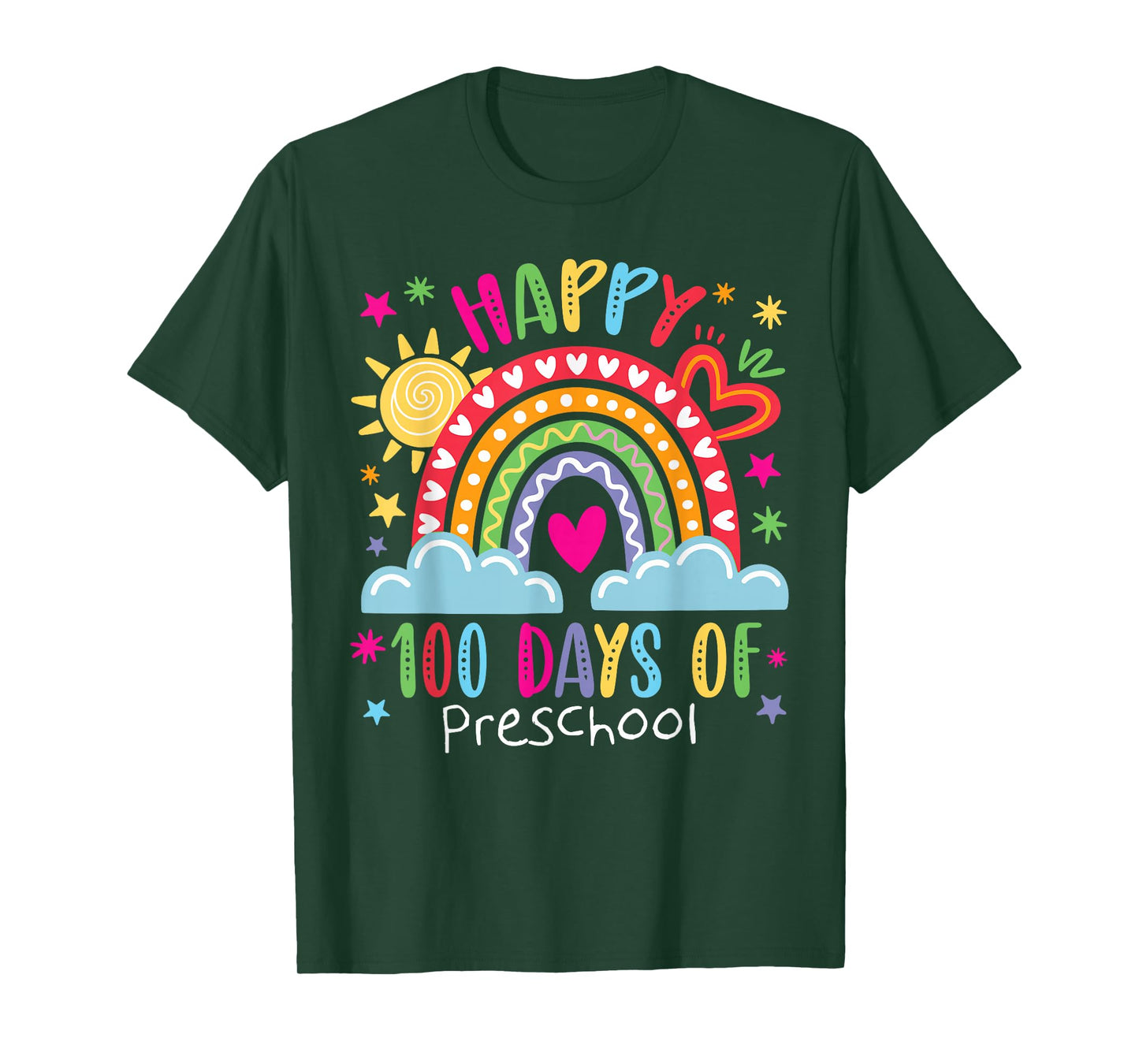 Preschool Teacher Girls Kids Rainbow 100 Days of School T-Shirt