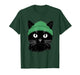 Black Cat with Green Beanie Vintage Design T-Shirt